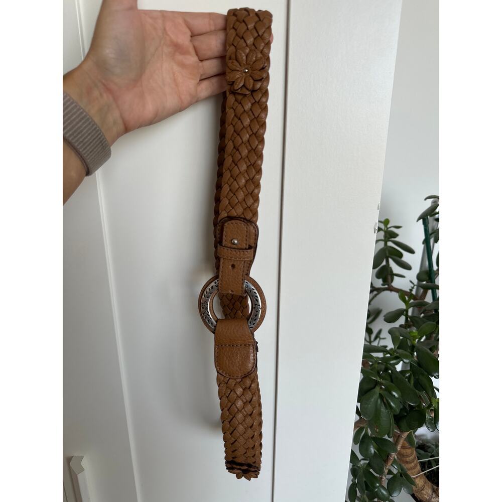 Brighton Women's Woven Leather Floral and Metal Ring Belt, Size 38/L - Picture 2 of 10